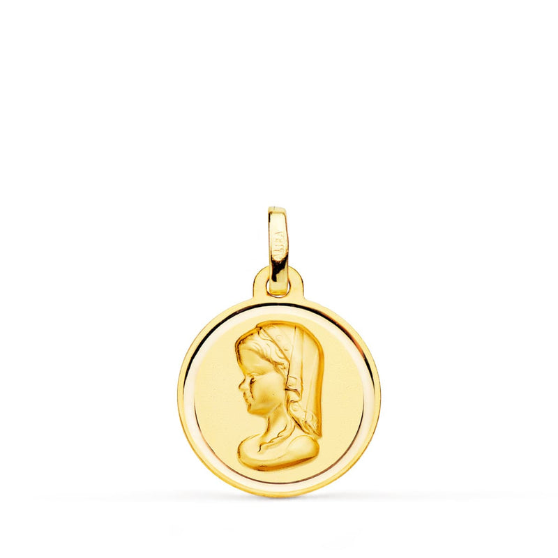 Médaille Or Jaune 18 Carats Vierge Fille Lunette 16 Mm