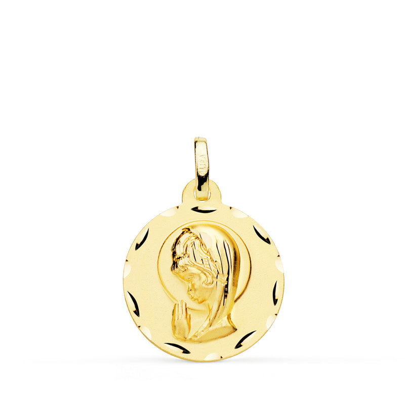 18K Yellow Gold Medal Virgin Girl Carved 18 Mm