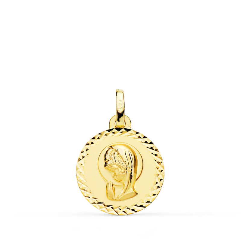 18K Medalla Oro Amarillo Virgen Niña Talla Cruzada 16 Mm