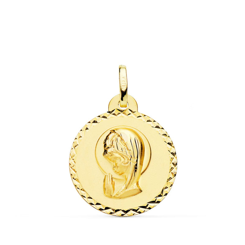 Médaille Vierge Fille Or Jaune 18 Carats Croix Taille 20 Mm