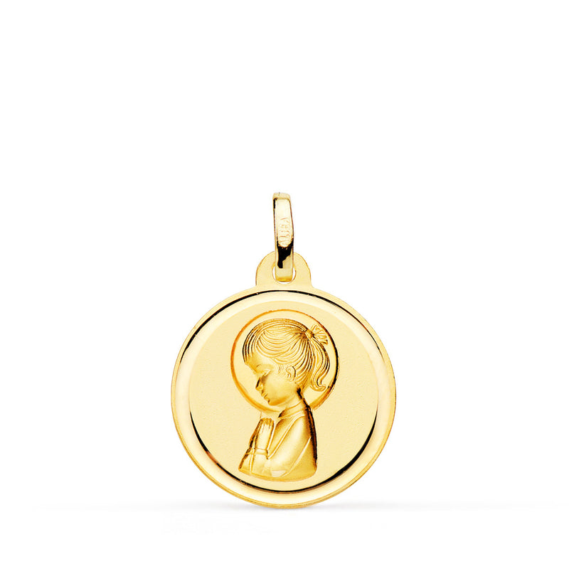 18K Medalla Oro Amarillo Virgen Niña Lisa 18 Mm