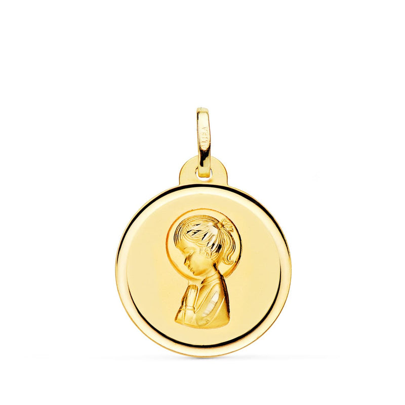 Médaille Or Jaune 18 Carats Vierge Fille Lunette 20 Mm