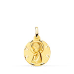 18K Yellow Gold Medal Virgin Girl Profile Shaded and Carved 16 mm