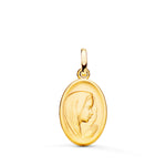 18K Yellow Gold Medal Virgin Girl Profile Shaded and Carved 16x12 mm