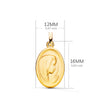 18K Yellow Gold Medal Virgin Girl Profile Shaded and Carved 16x12 mm