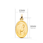 18K Yellow Gold Medal Virgin Girl Profile Shaded and Carved 16x12 mm