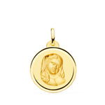 Médaille Or Jaune 18 Carats Vierge Fille Priant Lunette 20 mm