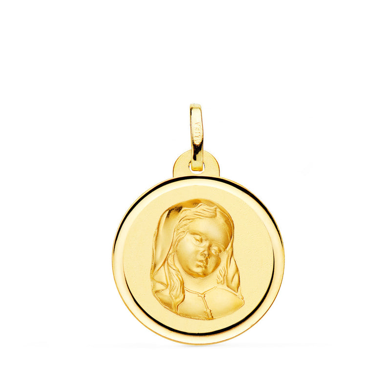 18K Yellow Gold Medal Virgin Girl Praying Bezel 20 mm