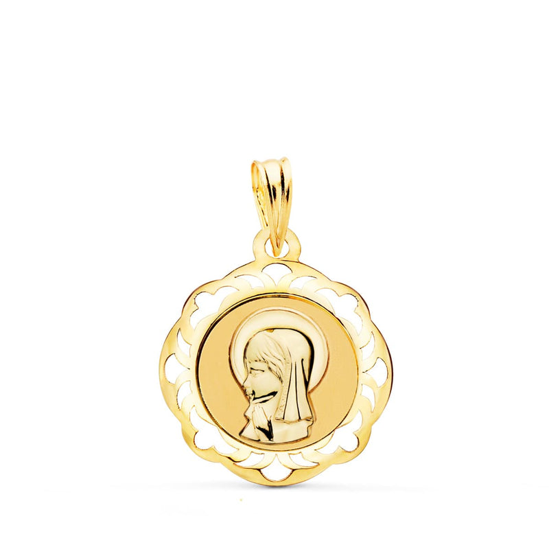 Médaille Vierge Fille 18K Clôture Ajourée En Brillant 20X18 Mm