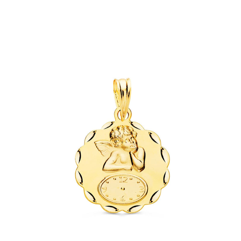 Médaille Angelito Burlon ronde 18 carats avec horloge sculptée 16 mm