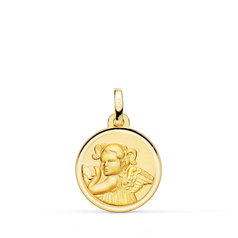 Lunette de médaille Angel Inruly Girl en or jaune 18 carats 16 mm