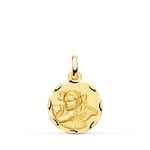 18K Yellow Gold Angel Unruly Girl Medal Carved 16 mm