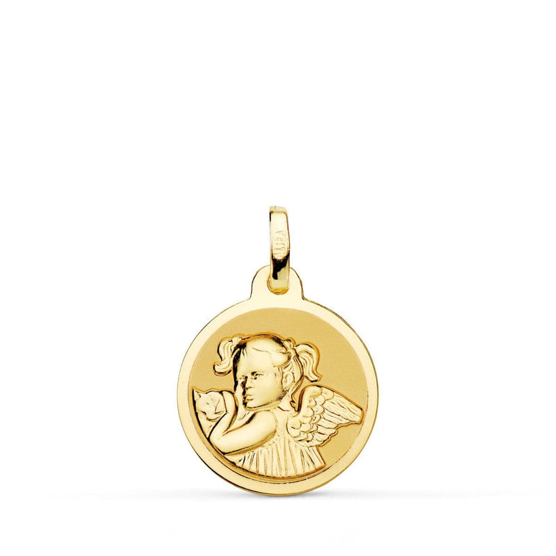 Médaille Angel Inruly Girl Shine en or jaune 18 carats 16 mm