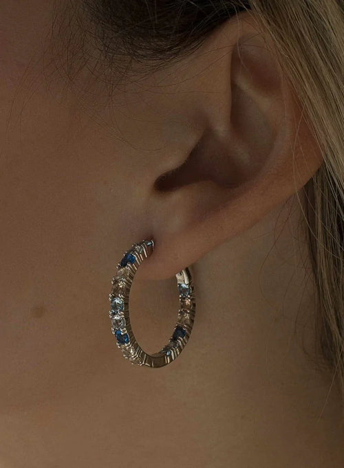 Pendientes Aro con Piedras en Plata Diseño Tonos Azules