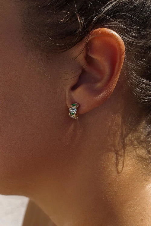 Pendientes Aro Plata con Piedras de Colores Verde y Azul