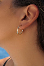 Silver Hoop Earrings with White Zirconia Inner Silhouette 21 mm