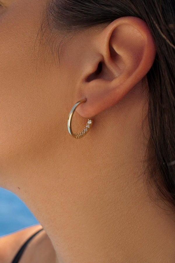 Silver Hoop Earrings with White Zirconia Inner Silhouette 21 mm