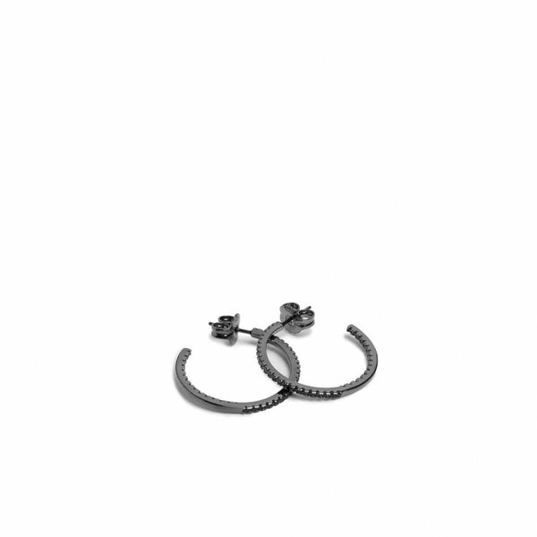 Silver Hoop Earrings with Black Zirconia Design 25 mm