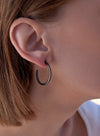 Silver Hoop Earrings with Black Zirconia Design 25 mm