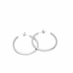 Large Silver Hoop Earrings with Thick Zirconia Setting 34 mm