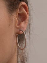 Large Silver Hoop Earrings with Thick Zirconia Setting 34 mm