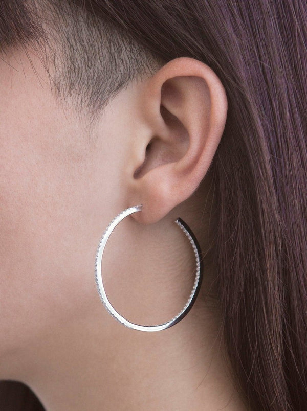 Large Square Silver Hoop Earrings with Zirconia Contour 44 mm