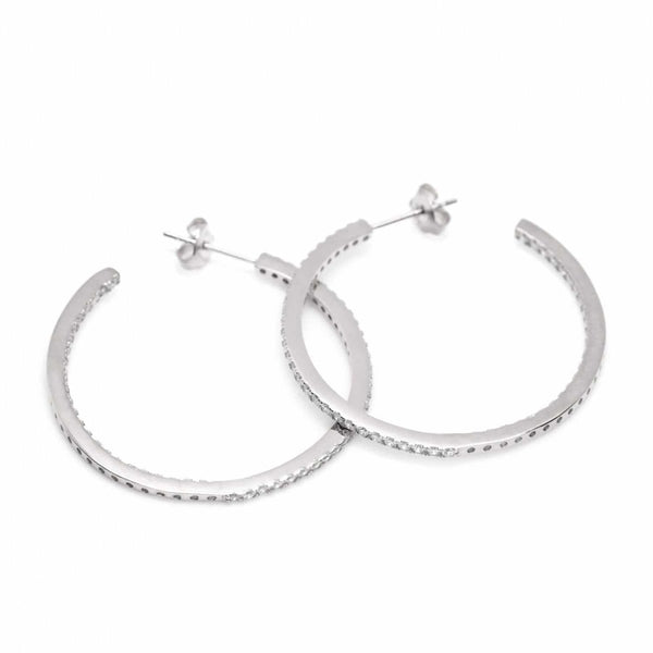 Grandes Boucles d'Oreilles Créoles Carrées en Argent avec Contour en Zircone