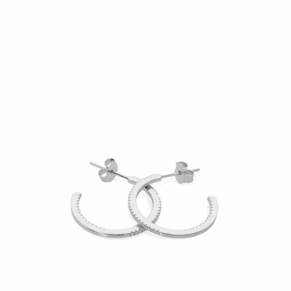 Silver Mini Hoop Earrings with White Zirconia Setting 20 mm