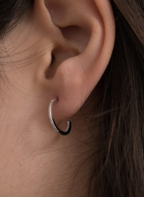 Silver Mini Hoop Earrings with White Zirconia Setting 15 mm