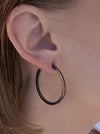 Large Silver Square Hoop Earrings with Black Zirconia Contour 34 mm