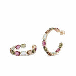 Hoop Earrings with Silver Stones with Gold Plated Adamantine Quartz