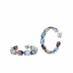 Hoop Earrings with Silver Stones Adamantine Quartz in Blue Tones