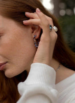 Hoop Earrings with Silver Stones Adamantine Quartz in Blue Tones