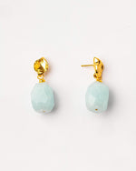 24k Gold Plated Aquamarine Leaf Earrings 