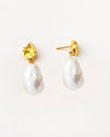 24k Gold Plated Baroque Pearl Leaf Earrings 