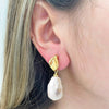 Large Baroque Pearl Leaf Earrings 24k Gold Plated 