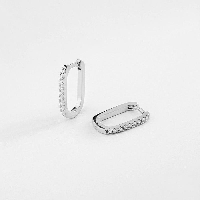 Rectangular Hoop Earrings with Zirconia