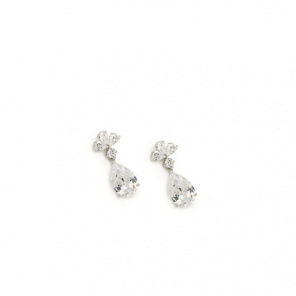 Small Bridal Earrings with Teardrop Design and Zirconia