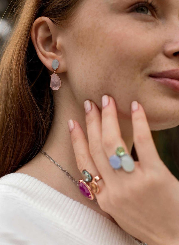 Natural Stone Earrings Silver with Semi-Precious Stones