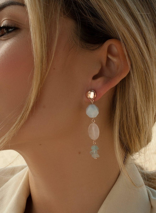 Boucles d'oreilles pendantes en pierre naturelle avec placage en or