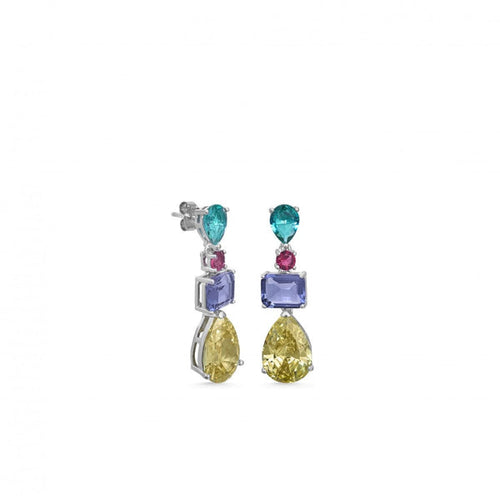 Boucles d'oreilles en pierres colorées avec zircone verte en taille poire