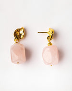 24k Gold Plated Rose Quartz Leaf Earrings 