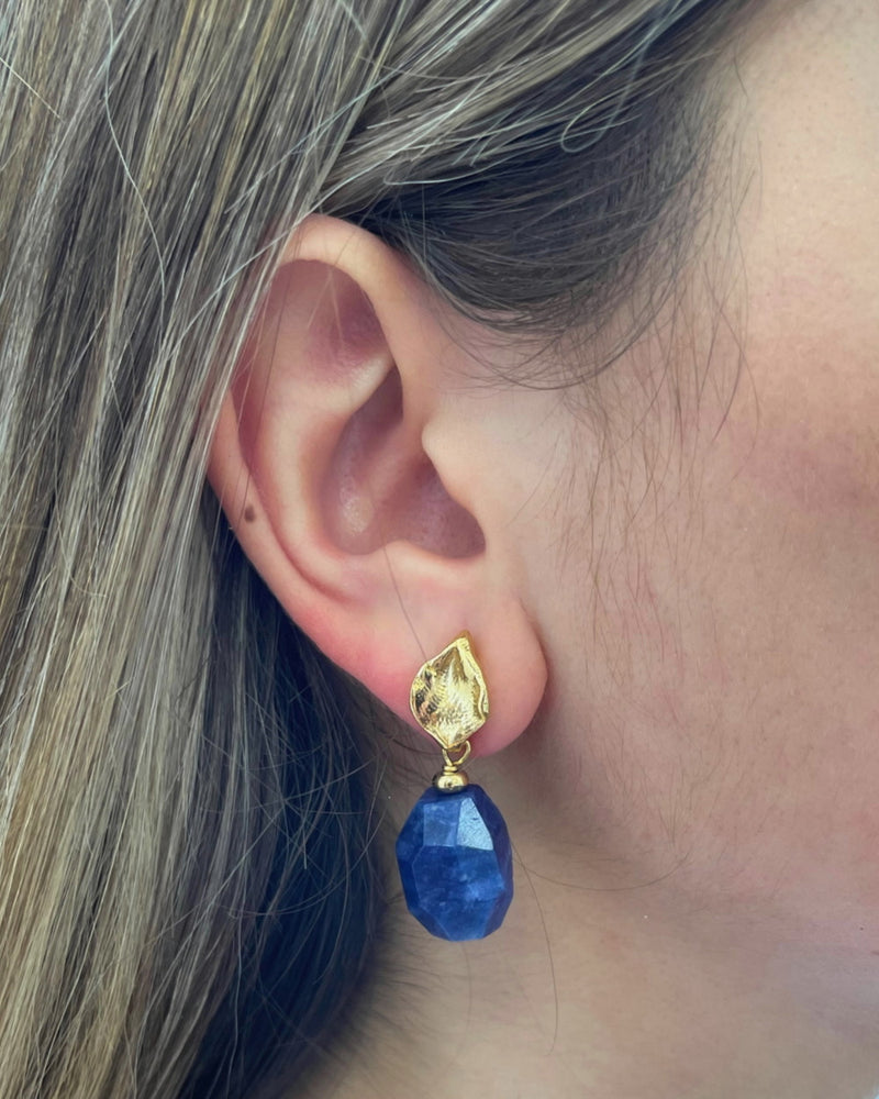 Sodalite Leaf Earrings 24k Gold Plated 