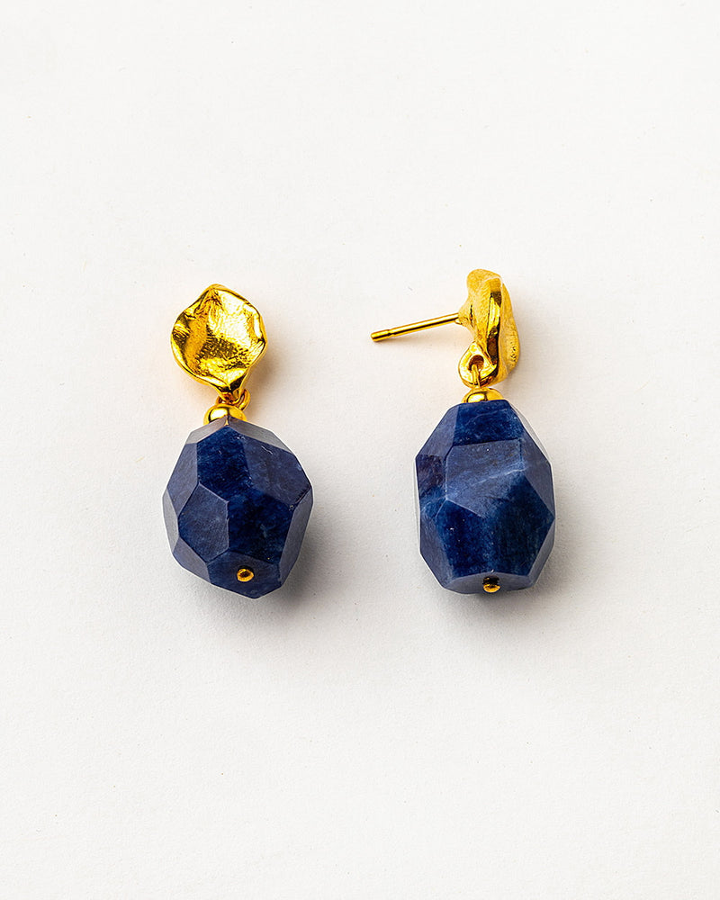 Sodalite Leaf Earrings 24k Gold Plated 