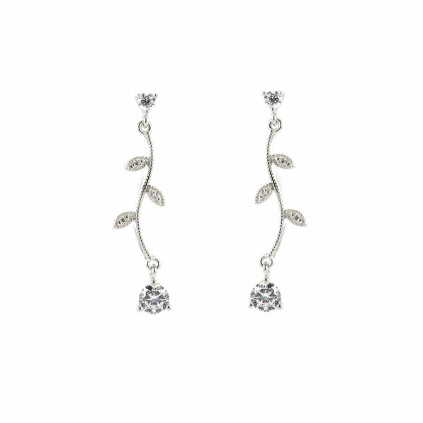 Boucles d'oreilles longues et fines design nature avec zircone