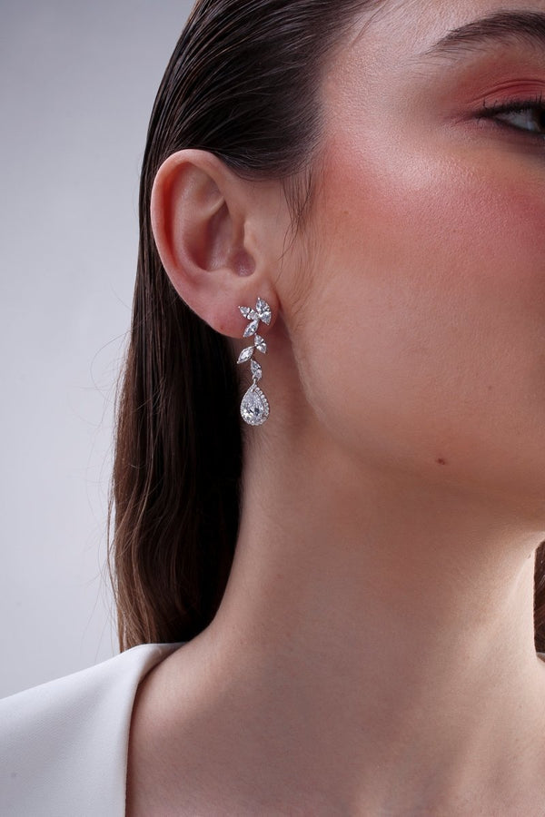 Long Bridal Earrings Silver Linear Design