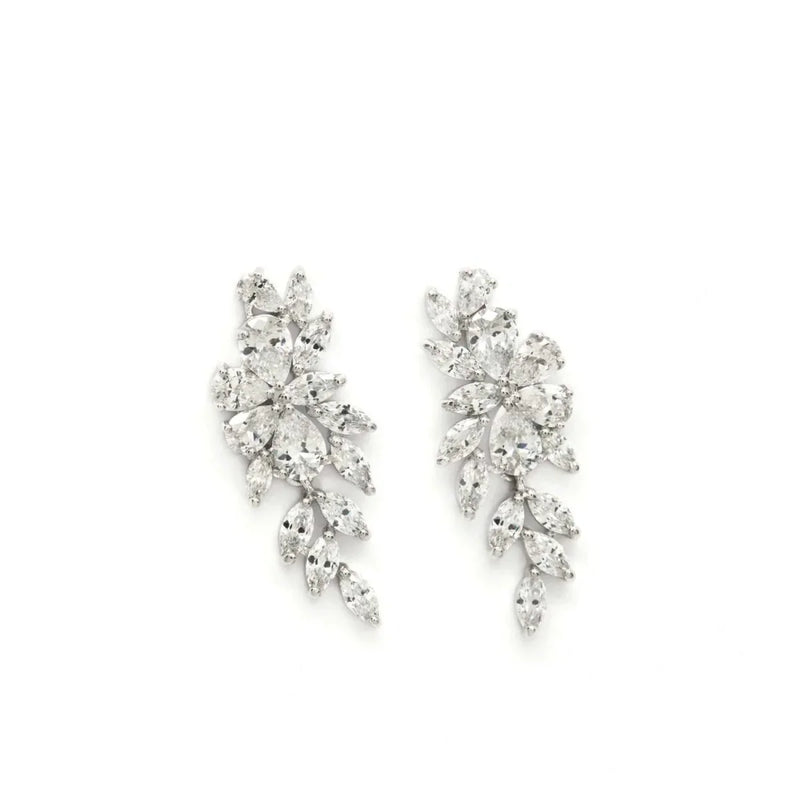 Long Bridal Earrings Silver Nature Style