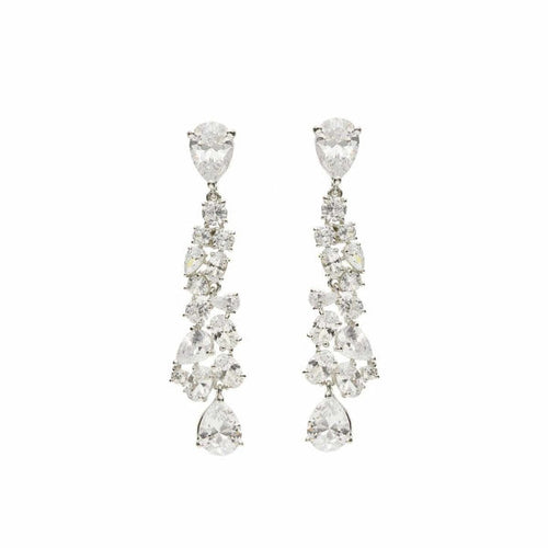 Elegant Long Sparkling Silver Bridal Cascading Earrings