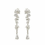 Long Silver Bridal Earrings with Sparkling Mobiles and Cascade