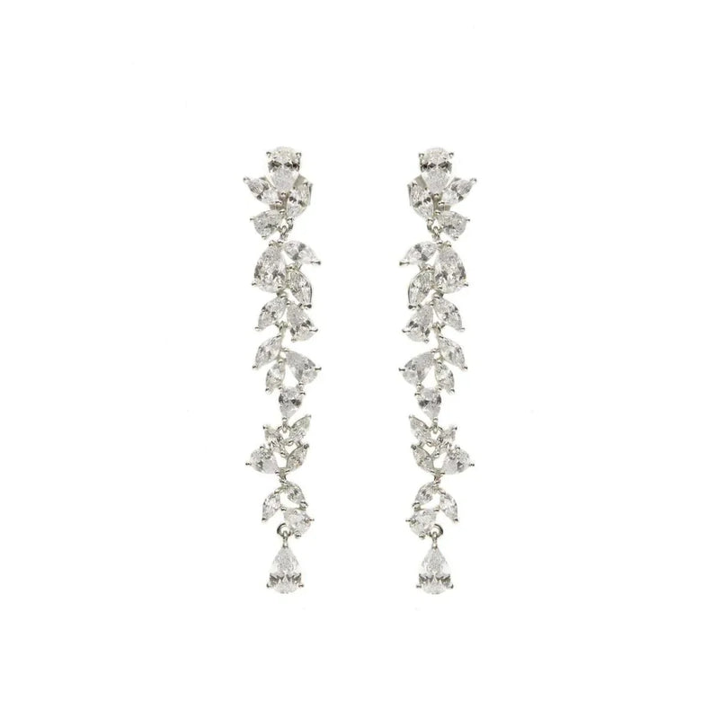 Long Classic and Elegant Silver Bridal Earrings